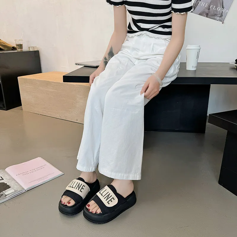 SHUXI Stitching Slip Resistant Slide Slippers Women's Black-6
