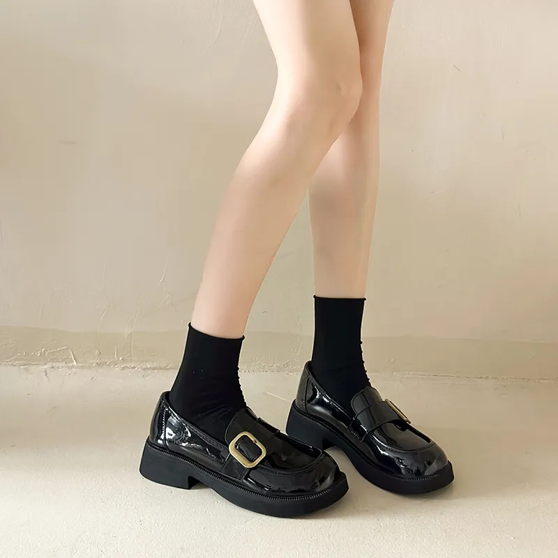 SHUXI Loafers Women's Black Glossy/Black Matte-4