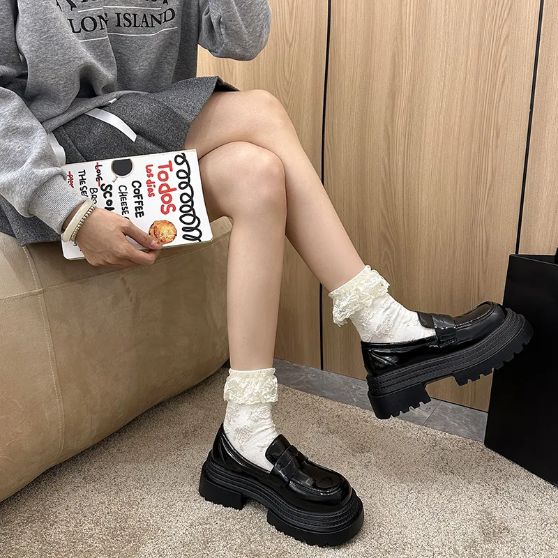 SHUXI Loafers Women's Black Glossy/Black Matte-5
