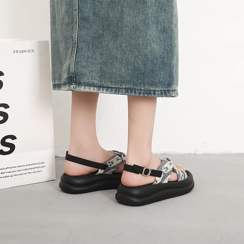 SHUXI Strap Sandals 4.5cm Women's Black Blue-13