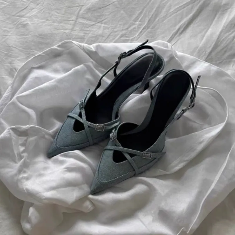 SHUXI Slim Heel High Heels Women's Light Blue-6