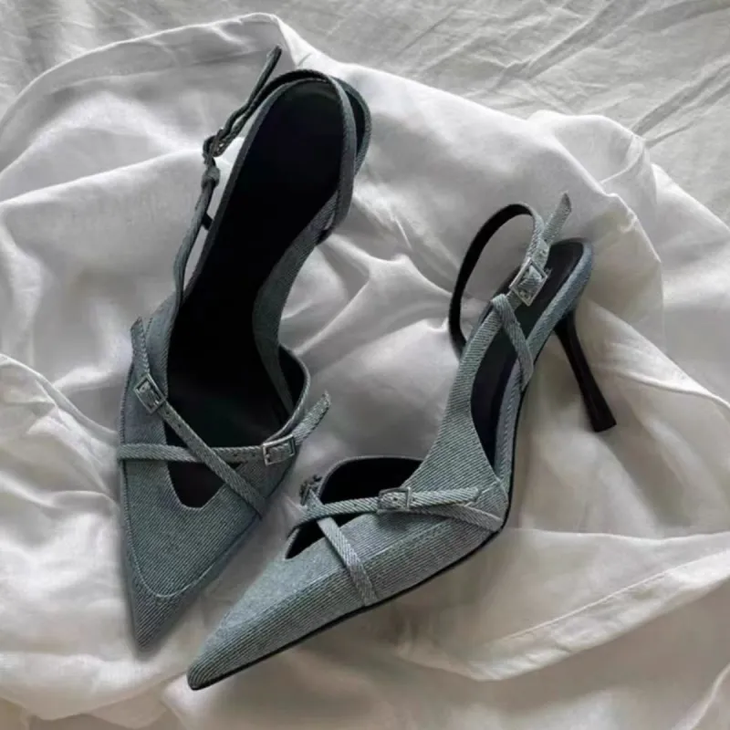 SHUXI Slim Heel High Heels Women's Light Blue-7