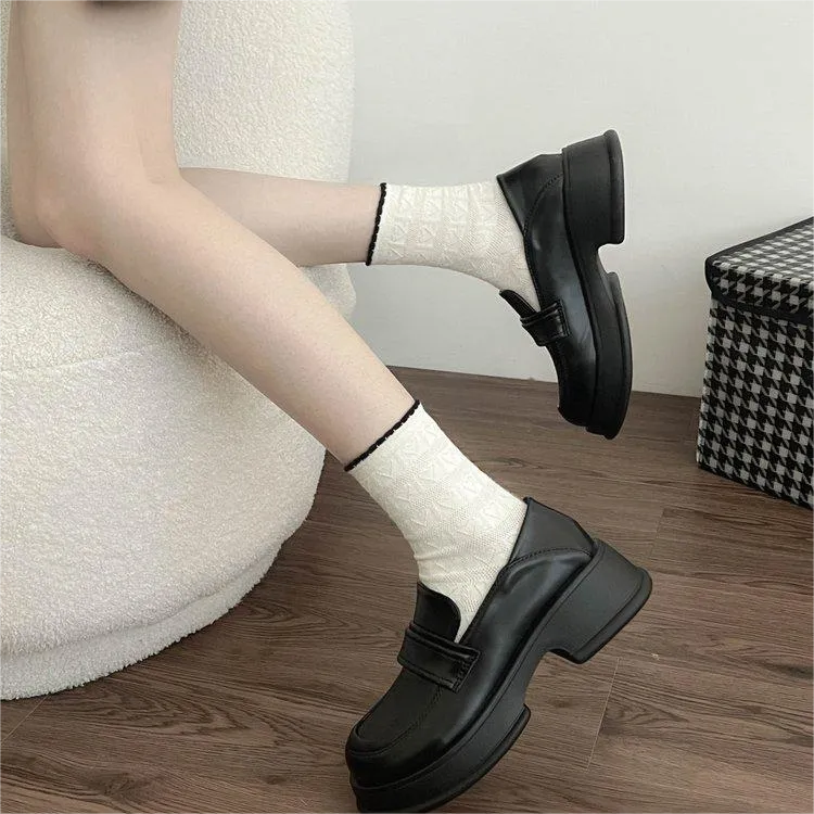 SHUXI Loafers 5cm Women's Black-6