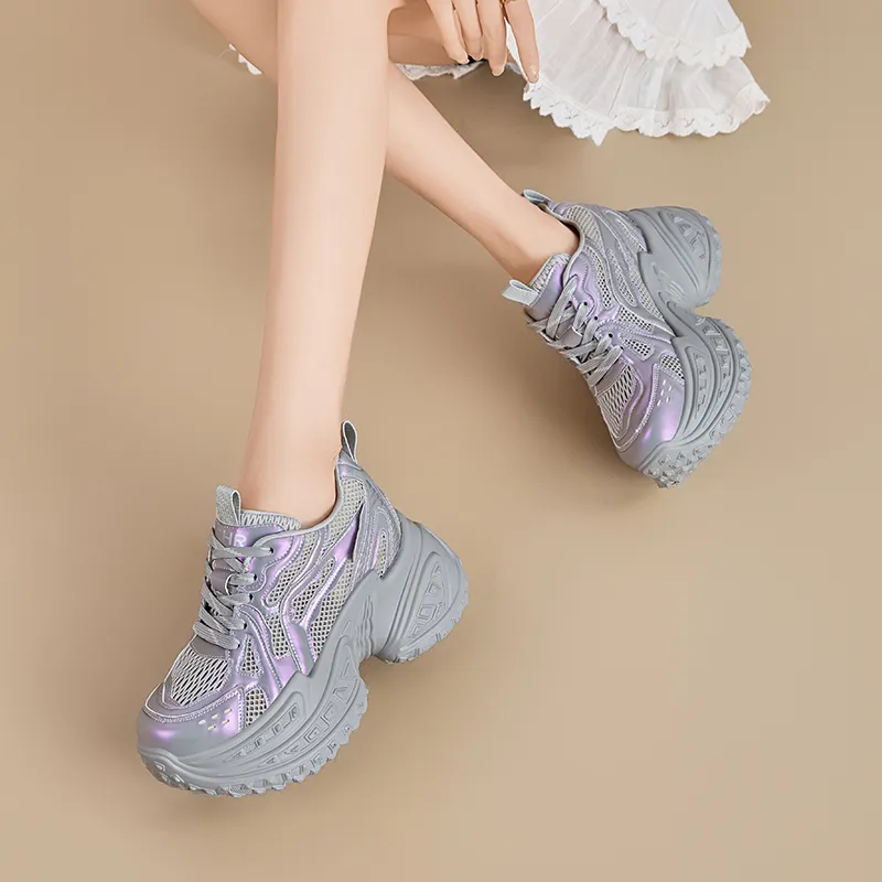 ZHR Baby's Breath Cushioning Abrasion Resistant Coverage Height Increasing Low Top Chunky Sneakers Women's-13