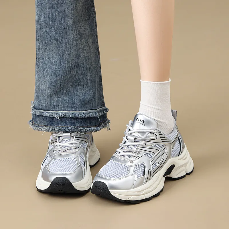 ZHR Version 2.0 Wear resistant And Lightweight Low Top Chunky Sneakers Women's Silver-4