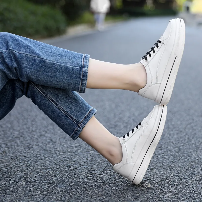 ZHR Flat White Shoes Wear-resistant And Lightweight Low-Top Skateboard Shoes Women's-6