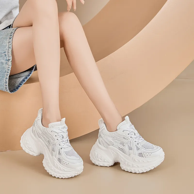 ZHR Baby's Breath Cushioning Abrasion Resistant Coverage Height Increasing Low Top Chunky Sneakers Women's-3