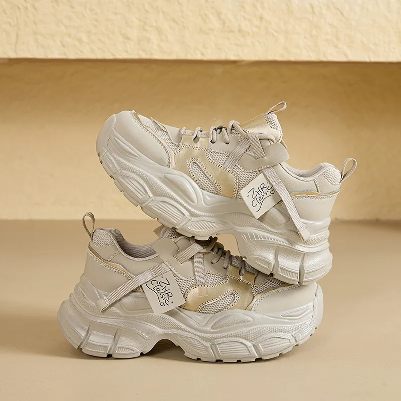 ZHR Gold Arrival Abrasion Resistant Low Top Chunky Sneakers Women's Gray Gold-5