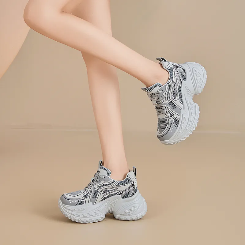 ZHR Baby's Breath Cushioning Abrasion Resistant Coverage Height Increasing Low Top Chunky Sneakers Women's-9