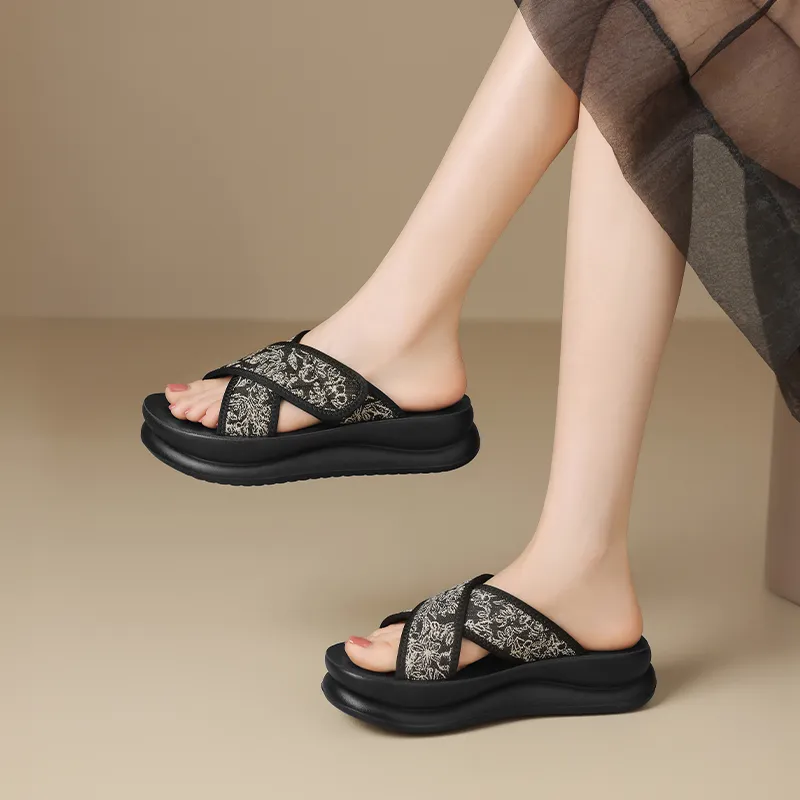 ZHR Slide Slippers Women's Beige Black, Black-8
