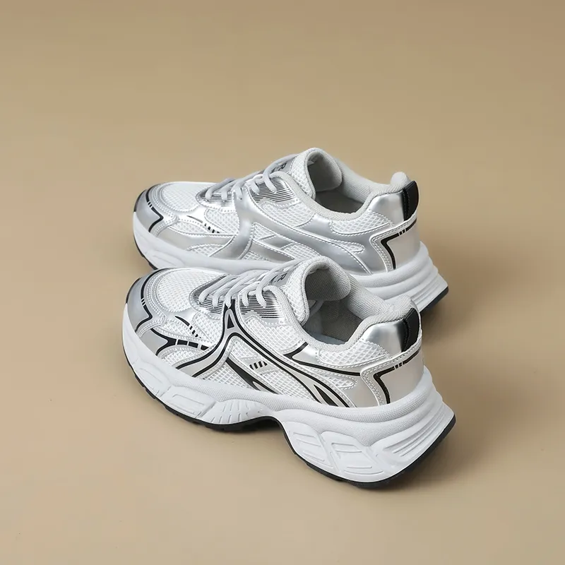 ZHR Xingji Silver Wear resistant And Lightweight Low Top Chunky Sneakers Women's Silver-3