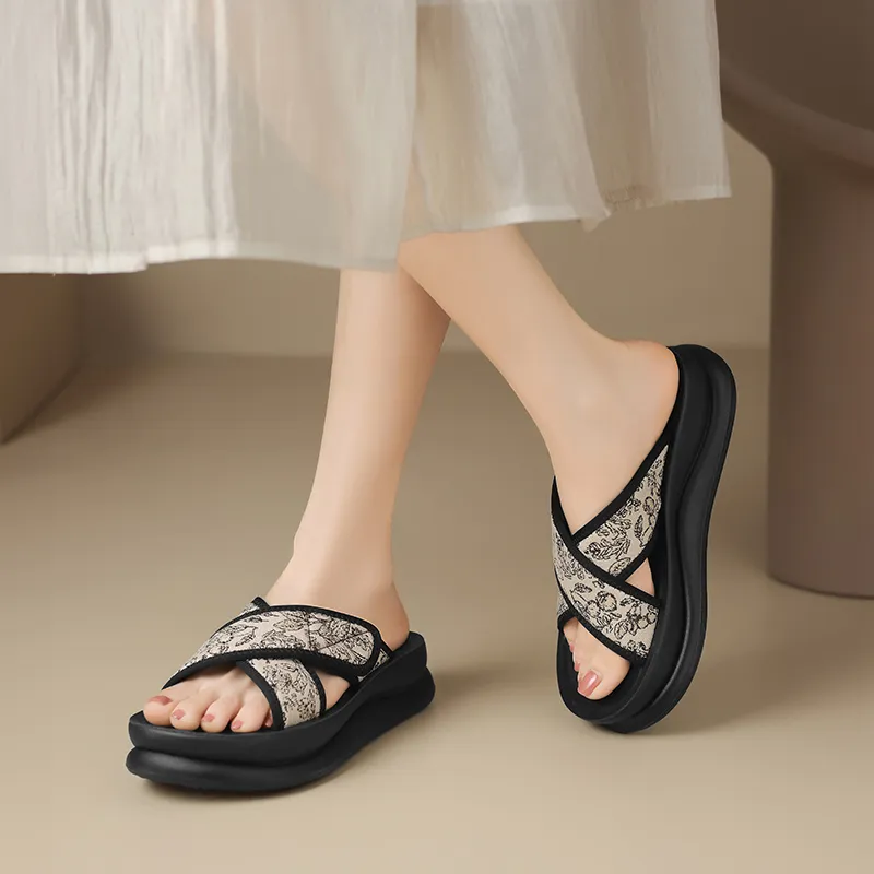 ZHR Slide Slippers Women's Beige Black, Black-3