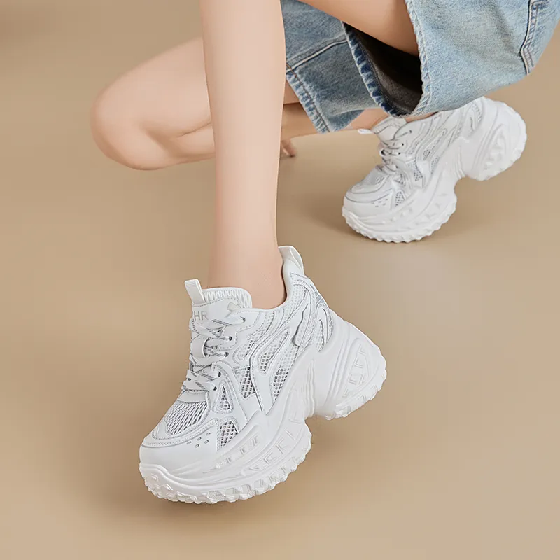 ZHR Baby's Breath Cushioning Abrasion Resistant Coverage Height Increasing Low Top Chunky Sneakers Women's-2