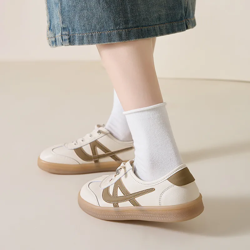ZHR Flat White Sneakers Wear resistant And Lightweight Low Top Skateboard Shoes Women's-4