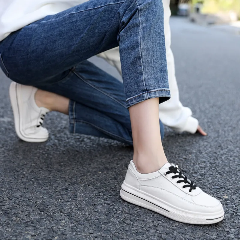 ZHR Flat White Shoes Wear-resistant And Lightweight Low-Top Skateboard Shoes Women's-7