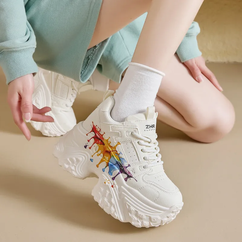 ZHR Little White Bear Wear resistant And Lightweight Low Top Chunky Sneakers Women's Beige-2