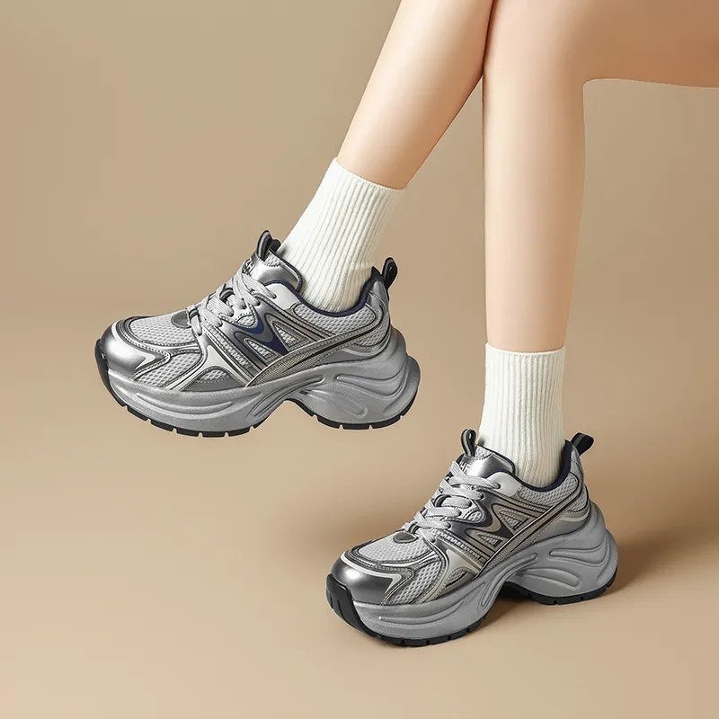 ZHR Shock Absorbers With Abrasion Resistant And Slip Resistant Properties Low Top Chunky Sneakers Women's-3