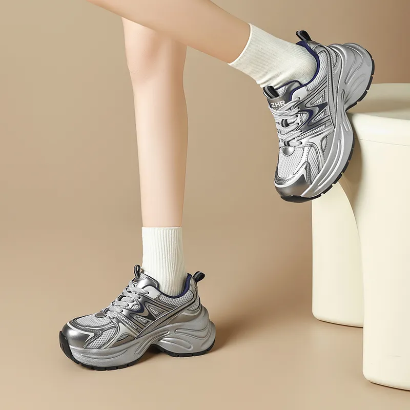 ZHR Shock Absorbers With Abrasion Resistant And Slip Resistant Properties Low Top Chunky Sneakers Women's-5