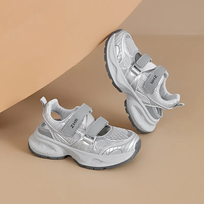 ZHR Xingji Silver Abrasion Resistant Breathable Low Top Chunky Sneakers Women's Silver Gray-4