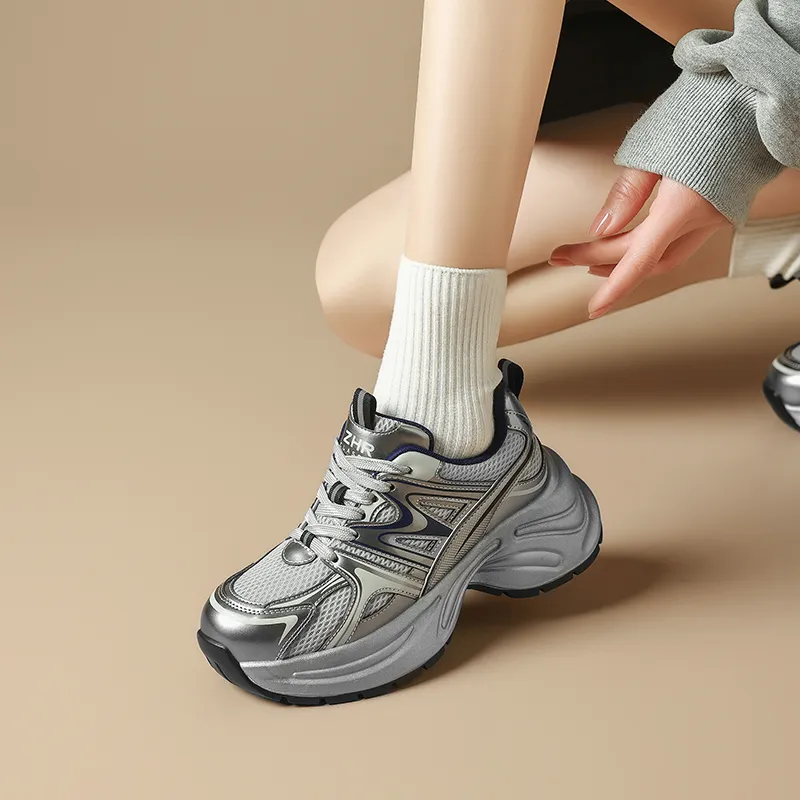 ZHR Shock Absorbers With Abrasion Resistant And Slip Resistant Properties Low Top Chunky Sneakers Women's-4