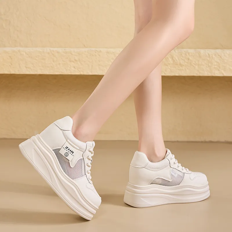 ZHR Platform Mesh White Sneakers Anti Slip Wear Resistant Low Top Skateboard Shoes Women's-4