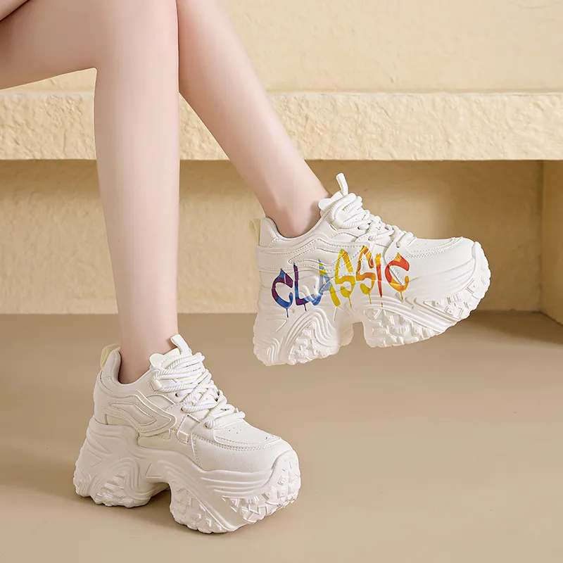 ZHR Little White Bear Abrasion Resistant Height Increasing Low Top Chunky Sneakers Women's Beige-2
