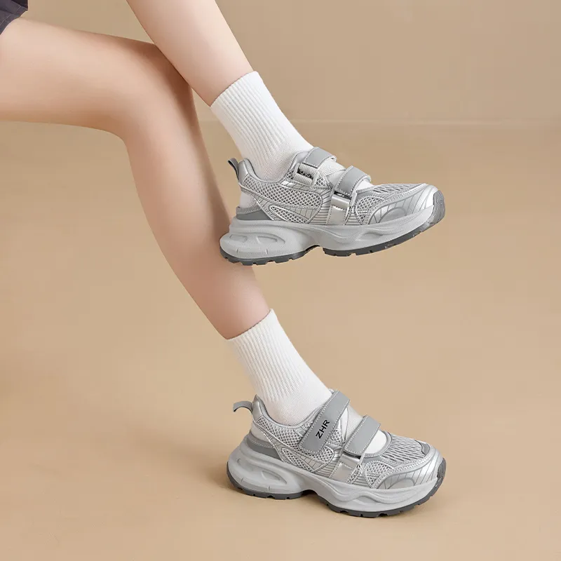 ZHR Xingji Silver Abrasion Resistant Breathable Low Top Chunky Sneakers Women's Silver Gray-3