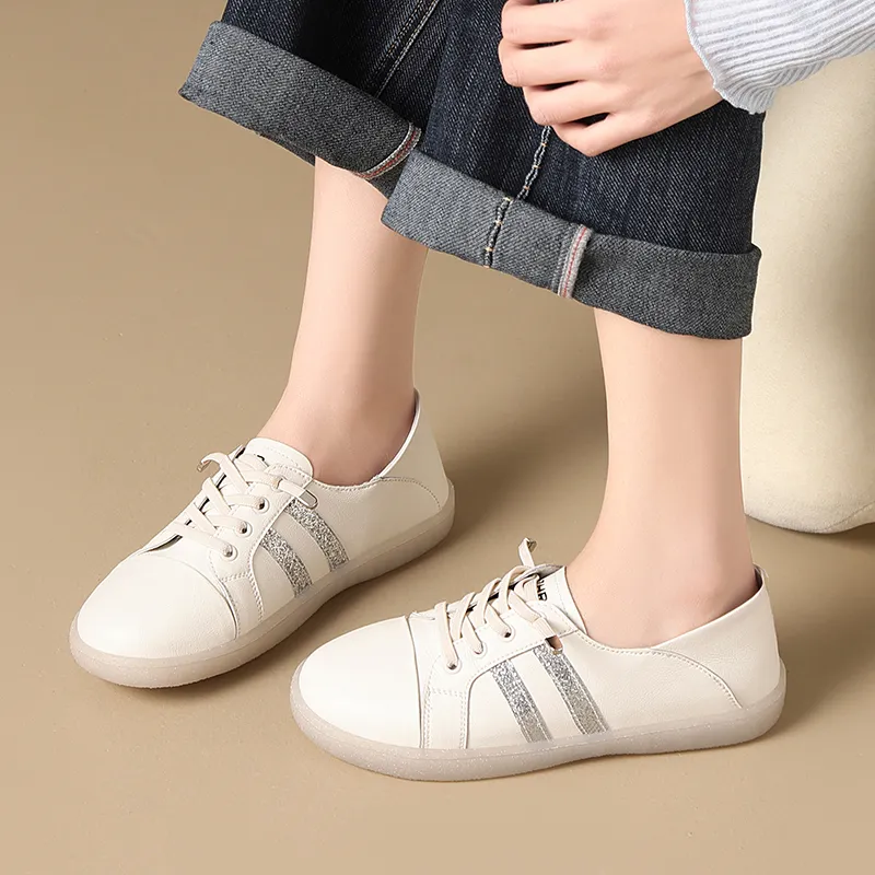 ZHR Coverage Wear Resistant Low Top Skateboard Shoes Women's Beige Silver-4