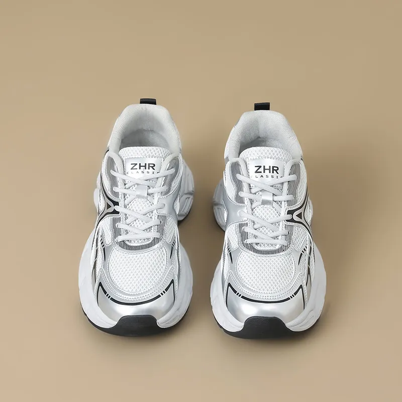 ZHR Xingji Silver Wear resistant And Lightweight Low Top Chunky Sneakers Women's Silver-4