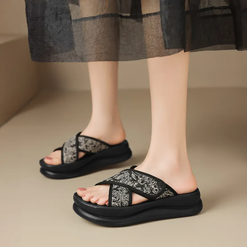 ZHR Slide Slippers Women's Beige Black, Black-7