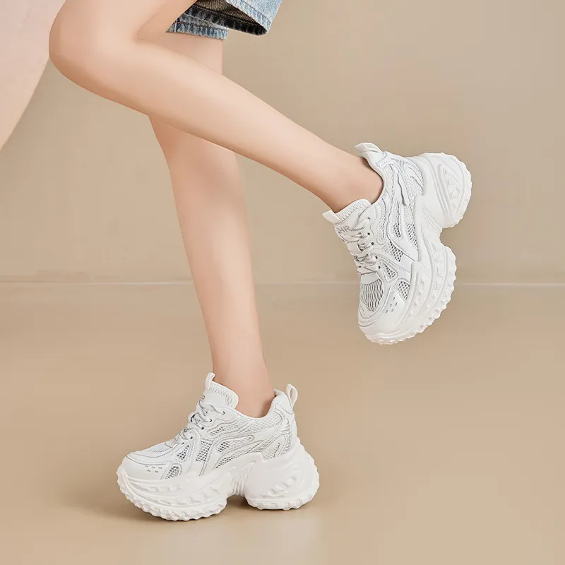 ZHR Baby's Breath Cushioning Abrasion Resistant Coverage Height Increasing Low Top Chunky Sneakers Women's-4