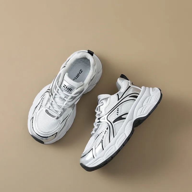 ZHR Xingji Silver Wear resistant And Lightweight Low Top Chunky Sneakers Women's Silver-2