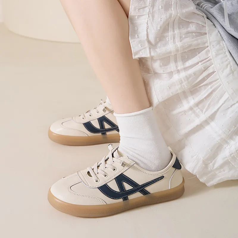 ZHR Flat White Sneakers Wear resistant And Lightweight Low Top Skateboard Shoes Women's-8