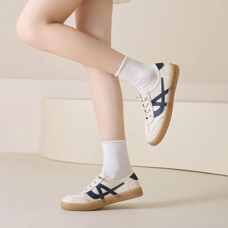 ZHR Flat White Sneakers Wear resistant And Lightweight Low Top Skateboard Shoes Women's-7