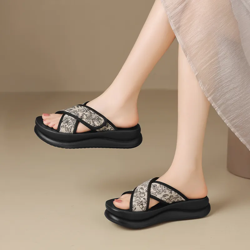 ZHR Slide Slippers Women's Beige Black, Black-2