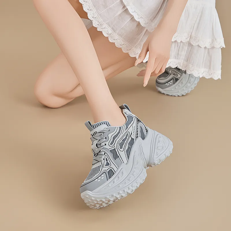 ZHR Baby's Breath Cushioning Abrasion Resistant Coverage Height Increasing Low Top Chunky Sneakers Women's-8