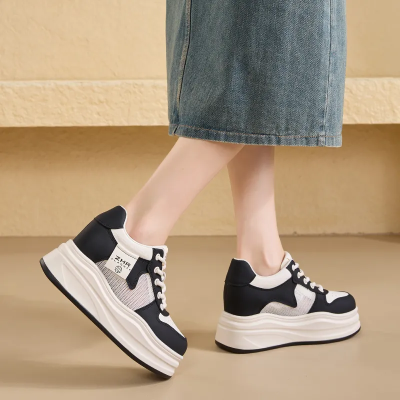 ZHR Platform Mesh White Sneakers Anti Slip Wear Resistant Low Top Skateboard Shoes Women's-10