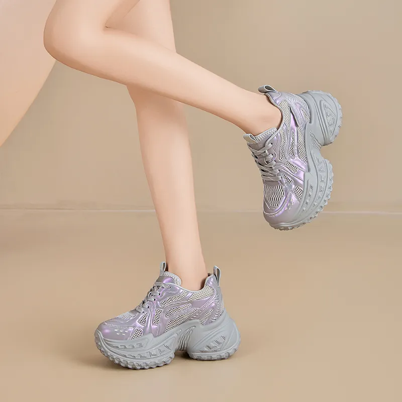 ZHR Baby's Breath Cushioning Abrasion Resistant Coverage Height Increasing Low Top Chunky Sneakers Women's-14