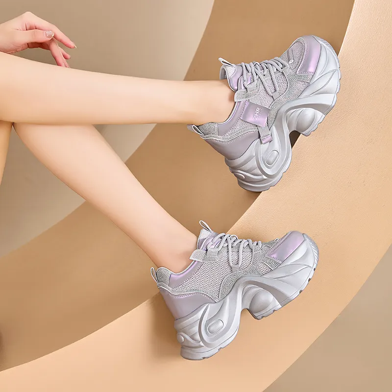 ZHR Baby's Breath Abrasion Resistant Coverage Height Increase Low Top Chunky Sneakers Women's-7