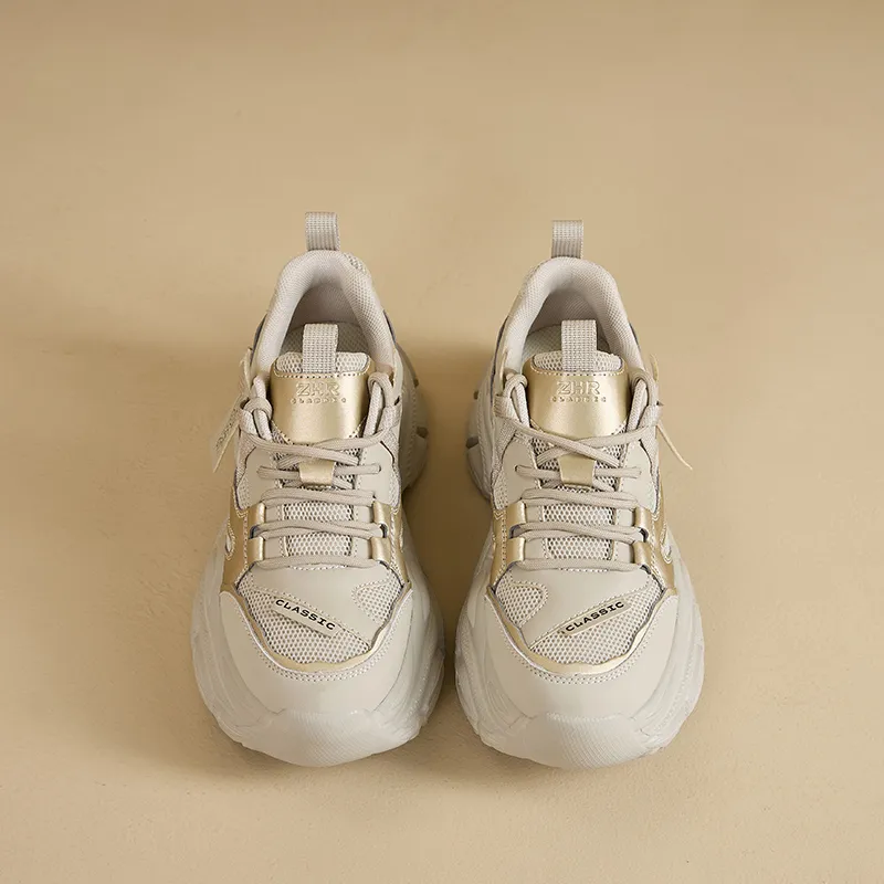 ZHR Gold Arrival Abrasion Resistant Low Top Chunky Sneakers Women's Gray Gold-3