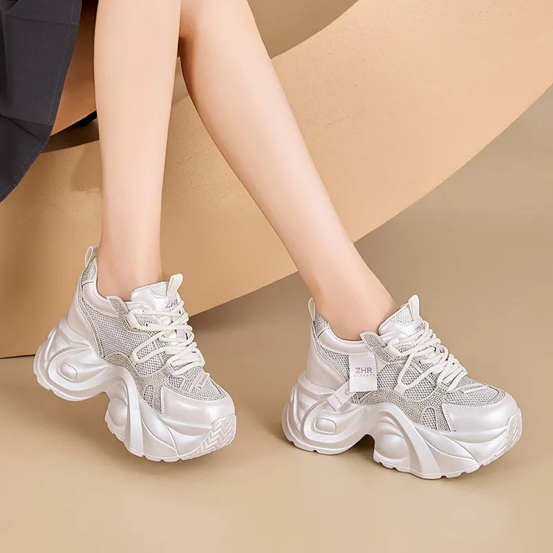 ZHR Baby's Breath Abrasion Resistant Coverage Height Increase Low Top Chunky Sneakers Women's-3