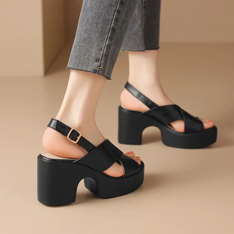 ZHR Chunky Heel High Heels 9cm Women's-13