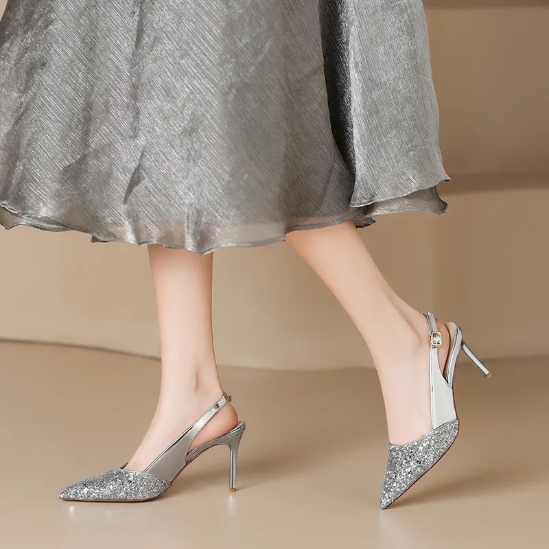 ZHR High Heels Women's Black/Silver/Nude Pink-3