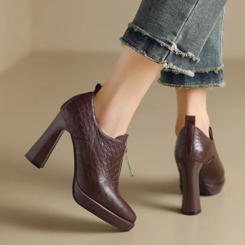 ZHR Chunky Heel High Heels 10cm Women's-14