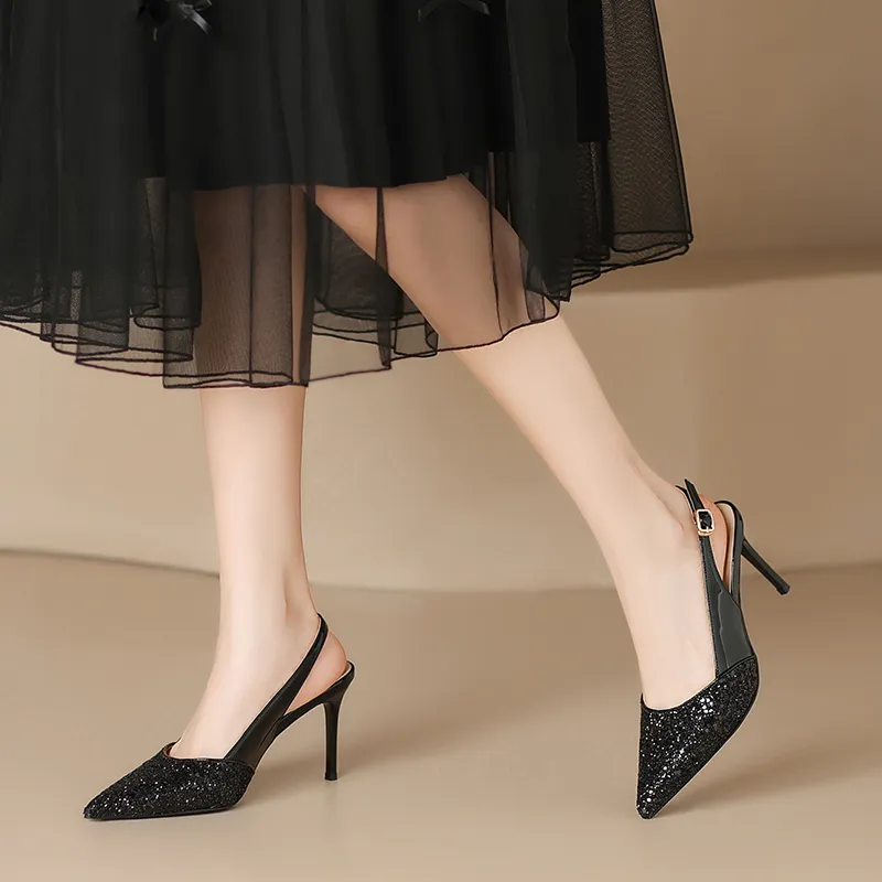 ZHR High Heels Women's Black/Silver/Nude Pink-16