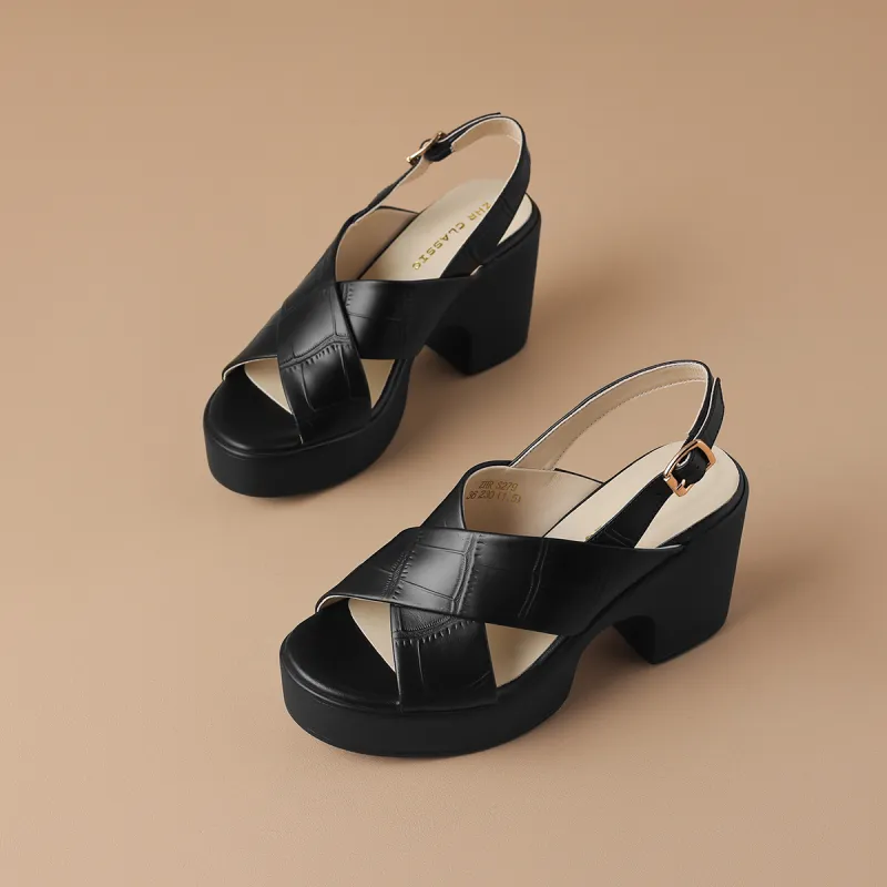ZHR Chunky Heel High Heels 9cm Women's-14