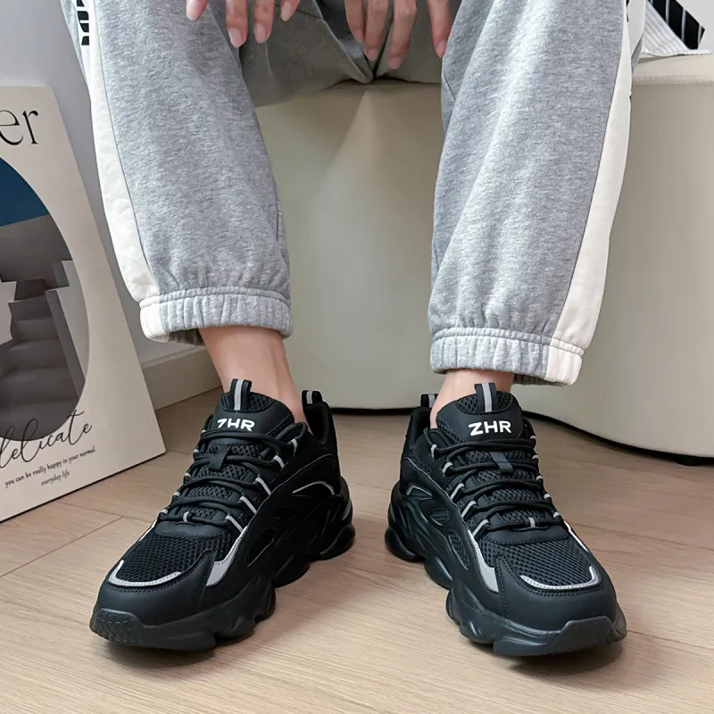ZHR Black Warrior Cushioning Anti-Slip And Wear-Resistant Height Increasing Low-Top Chunky Sneakers Men's-22