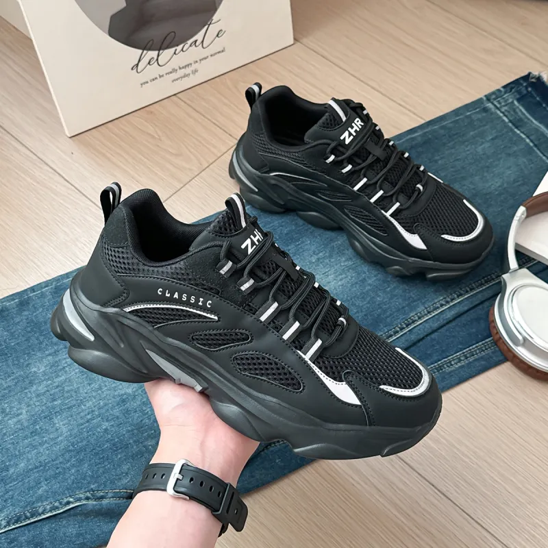 ZHR Black Warrior Cushioning Anti-Slip And Wear-Resistant Height Increasing Low-Top Chunky Sneakers Men's-20
