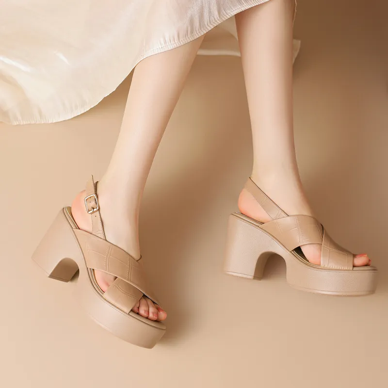 ZHR Chunky Heel High Heels 9cm Women's-19