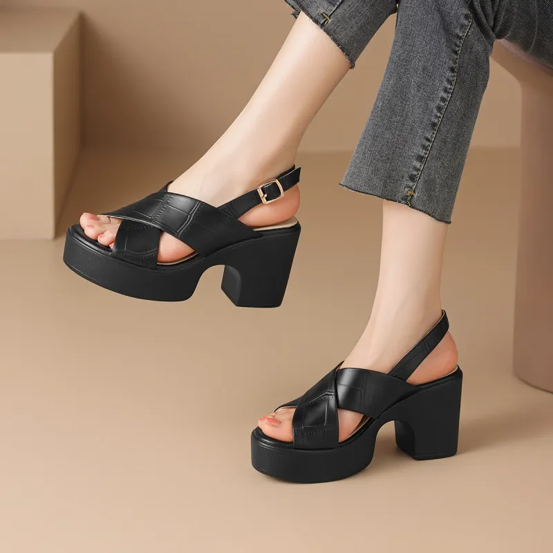 ZHR Chunky Heel High Heels 9cm Women's-11
